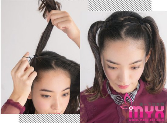 哪吒头的编发步骤 半丸子头一分为二变哪吒头