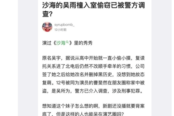 女艺人入室盗窃 盗窃现场监控视频曝光毁三观